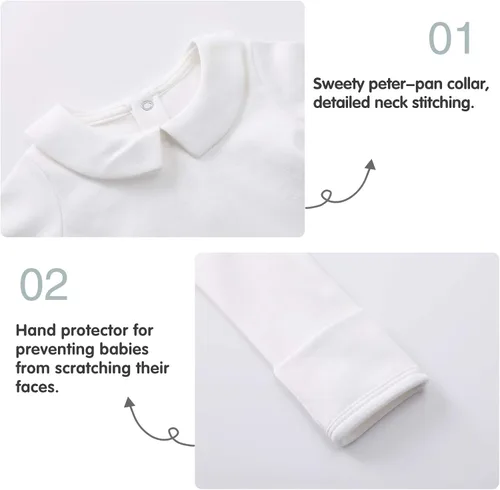 Vista 3 de pureborn Mameluco para bebé, paquete de 2 unidades, unisex, de algodón suave, de una pieza, para niños y niñas de 0 a 24 meses