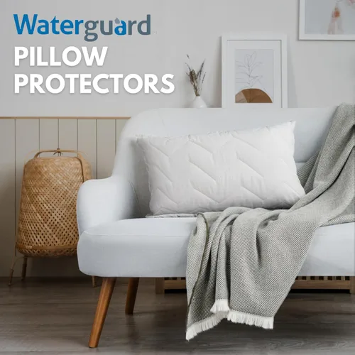 Vista 6 de Waterguard Protector de almohada acolchado, resistente al agua y a prueba de chinches de tamaño estándar con cremallera, fundas de almohada