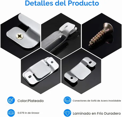 Vista 4 de SONGTIY 4 conectores de sofá seccionales para muebles, soporte de metal de alta calidad para sofá entrelazado con tornillos, adecuado para sofá