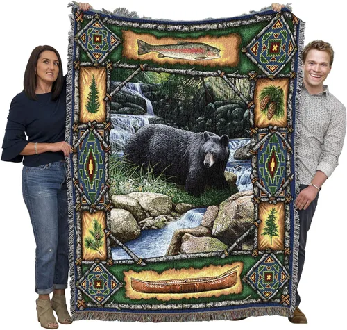 Vista 13 de Pure Country Weavers - Manta tejida con flecos, decorativa / tapete, de Antler Lodge, con diseño de osos, vida silvestre, cabaña del lago, regalo