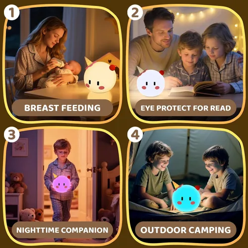 Vista 7 de Luz nocturna monstruosa para niños, 7 modos de color y lámparas de luz controladas por voz, bonita luz nocturna portátil de silicona recargable