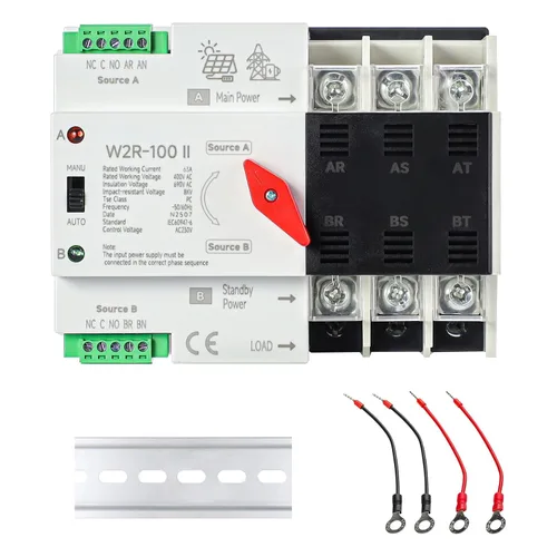 Vista 21 de 100Amp AC110V Interruptor de Transferencia Automático/Manual 2P 50/60Hz, 2POLE 100A Mini ATS Interruptor Solar Auto de Energía Dual para Generador