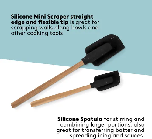 Vista 4 de Real Simple Juego de espátulas de silicona y cucharas de madera para cocinar Cuchara de madera, espátula de madera y 2 espátulas de silicona