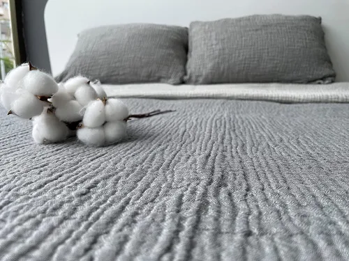 Vista 5 de Manta de muselina 100% algodón, colcha de 4 capas, funda de cama de muselina de algodón turco suave, colcha reversible, gris antracita