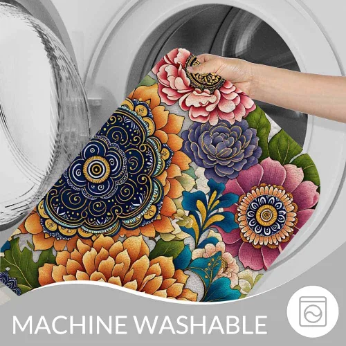 Vista 7 de Tapete de baño con flores abstractas para baño, diseño de peonía colorida, crisantemo, loto, magnífica, especial, tapete de baño, tapete de puerta