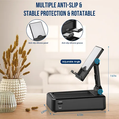 Vista 3 de Soporte para teléfono celular con altavoz Bluetooth inalámbrico y carga, base antideslizante con sonido envolvente HD, perfecto