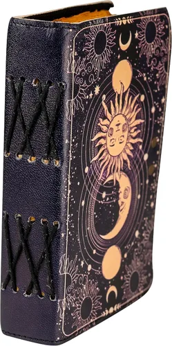 Vista 5 de Diario de cuero vintage hecho a mano con sol y luna para hombres y mujeres, antiguo hecho a mano con borde de cubierta vintage, cuaderno de bocetos
