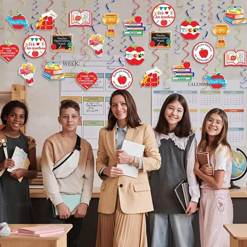 Vista 4 de 36 espirales colgantes de agradecimiento al profesor, diseño de agradecimiento para profesores, remolinos colgantes de techo para decoración del día