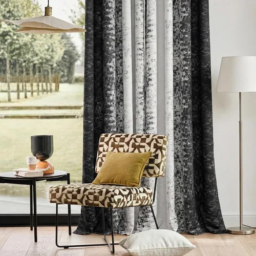 Vista 3 de PONY DANCE Cortinas opacas 100% blancas y negras de 63 pulgadas de largo para sala de estar, estilo moderno, cortinas degradadas con aislamiento