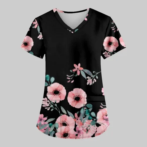 Vista 2 de Ropa quirúrgica para mujer, cómoda, ligera, duradera, suave, elástica, con cuello en V, camiseta médica