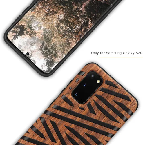 Vista 8 de Tasikar Funda compatible con Samsung Galaxy S20, diseño de grano de madera de fácil agarre (cuero y madera)