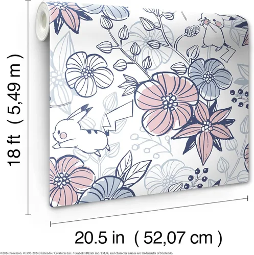 Vista 6 de RoomMates Pokémon Pikachu Floral Papel Tapiz Autoadhesivo, RMWS1229 (Paquete de 1)