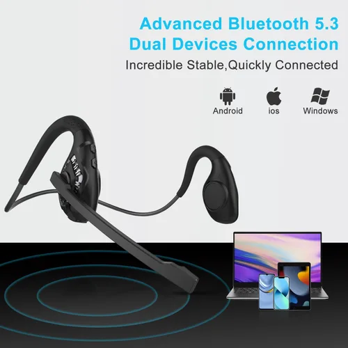 Vista 7 de iDIGMALL Auriculares Bluetooth 5.3 con micrófono, auriculares de oreja abierta con micrófono de cancelación de ruido para teléfono, PC, computadora