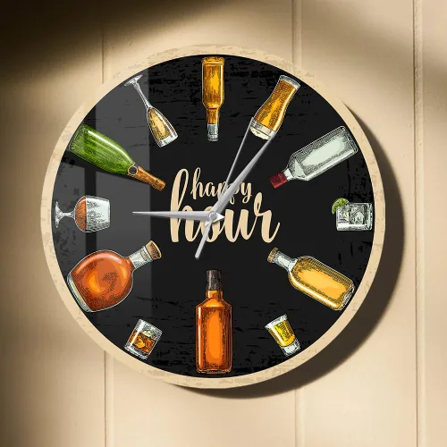 Vista 5 de Reloj de pared de vino de 12 pulgadas, Happy Hour Wine Time Wine Booze Beer Reloj de pared silencioso sin tictac reloj de pared para hombre, cueva
