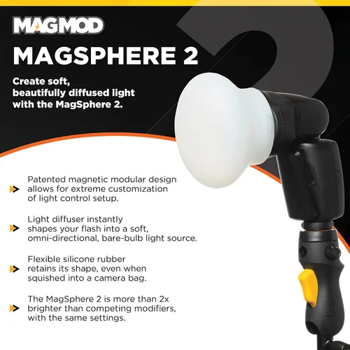 Vista 7 de MagMod MagSphere 2 Difusor de flash, modificador de flash de iluminación de fotografía Magnetic Flash Diffuser Attachment, Soft Even Light