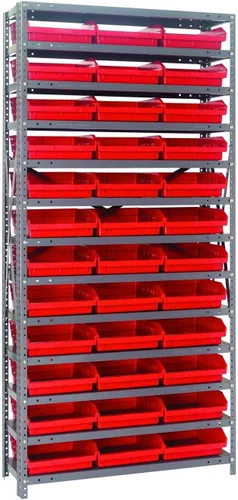 Vista 259 de Quantum QSBU-245BK Heavy Duty Shelving Unit with (7) Shelves and (24) QUS245 Black Bins for Garage Warehouse Storage Distribution 400 lb Load