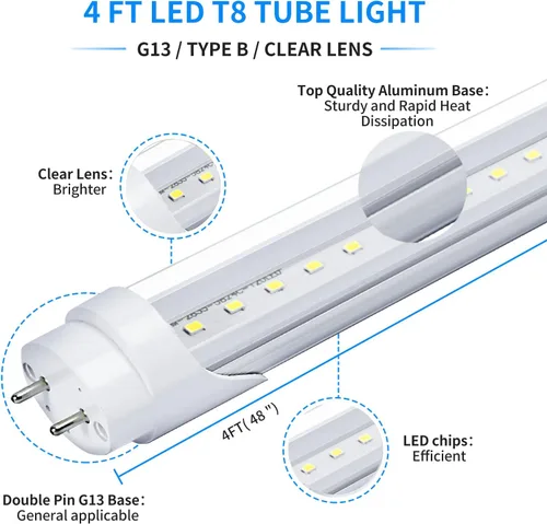 Vista 5 de Paquete de 25 bombillas LED T8 de tubo de 4 pies, luz LED de tienda, garaje y almacén de 4 pies, 20 W, 5000 K, 2600 lúmenes, blanco luz diurna