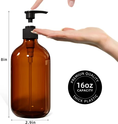 Vista 5 de 2 piezas de dispensador de jabón de platos ámbar para cocina (16 oz), dispensador de jabón de manos marrón para baño, juego de dispensador de jabón