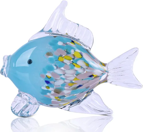 Vista 7 de Figura grande de pez de vidrio para decoración del hogar, estatua de animales marinos de vidrio soplado a mano, escultura decorativa con temática