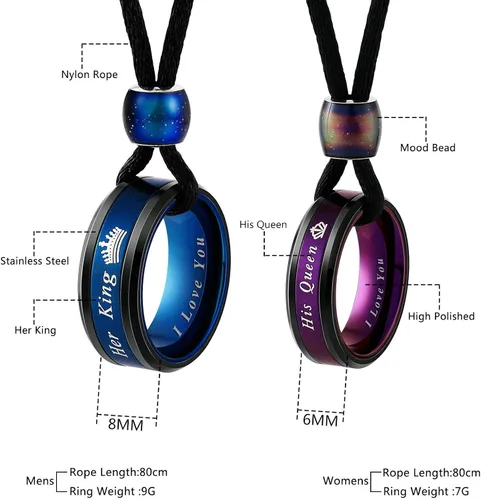 Vista 2 de Aeici Couple Necklaces for Him and Her Stainless Steel His Queen Her King Crown Pendant Necklace for Women and Men