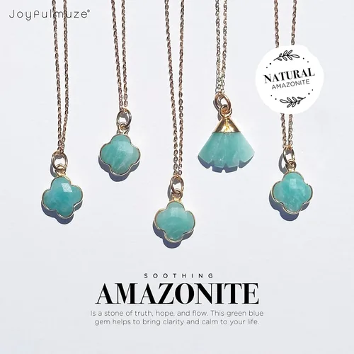 Vista 31 de Genuine Gemstone Necklace, Carved Four Leaf Clover Shape, Amethyst, Moonstone, Amazonite, Tourmaline, Labradorite, 925 Sterling Silver Jewelry