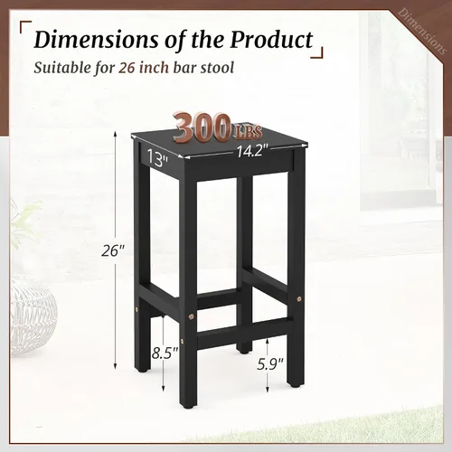 Vista 3 de Taburetes de bar de 26 pulgadas, juego de 2 sillas de bar, asiento de encimera de cocina con reposapiés, taburetes de madera de acacia para comedor