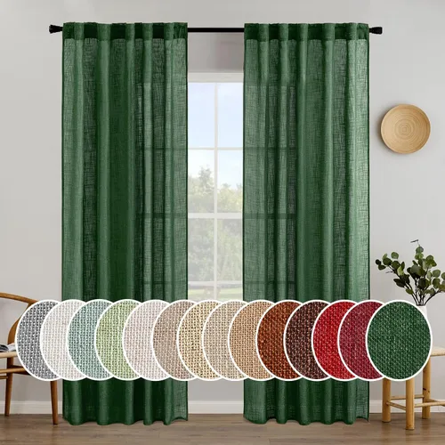 Vista 105 de MIULEE - Cortinas semitraslúcidas suaves y gruesas con textura de lino para cocina y ventana de baño, con trabilla trasera y bolsillo para Blanco