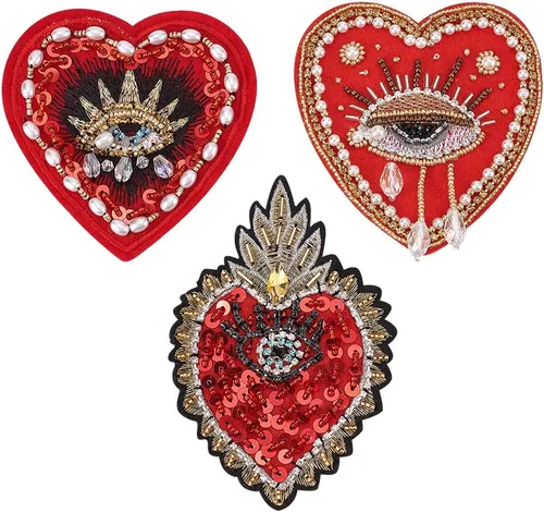 Vista 8 de INFUNLY Parches de lentejuelas con cuentas, 3 parches geniales para chaquetas, parches de corazón de diamantes de imitación, parches para coser