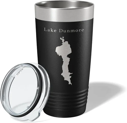 Vista 2 de Lake Dunmore Map Tumbler Travel Mug Insulated Laser Engraved Coffee Cup Vermont 20 oz Black