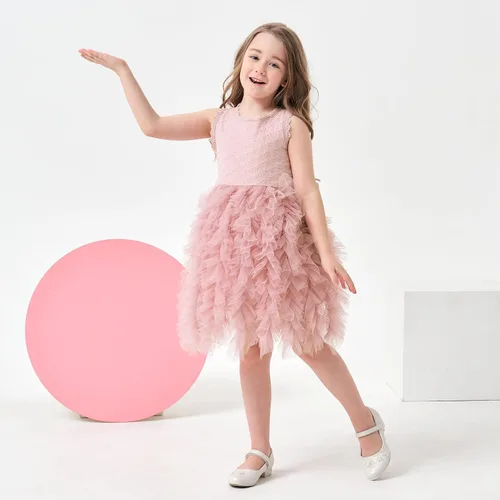 Vista 2 de Miipat Vestido tutú para niñas pequeñas, con volantes, de tul sin mangas, vestido de fiesta de princesa