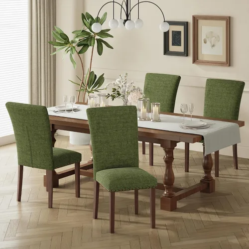 Vista 21 de COLAMY Juego de 6 sillas de comedor tapizadas Parsons, sillas laterales de tela para comedor y cocina con ribete de tachuelas y patas de madera