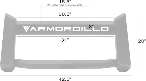 Vista 5 de Armordillo BR1 Bull Bar compatible con Chevy Silverado 2500 HD/3500 HD 2020-2023 8722381 Negro mate Protector de parachoques de acero BR1 Bull