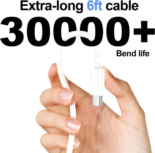 Vista 6 de Paquete de 3 cargadores tipo C con cable de 1.8 m de carga rápida para iPhone 17/16/15, bloques de carga USB C de 25 W súper rápidos para Samsung