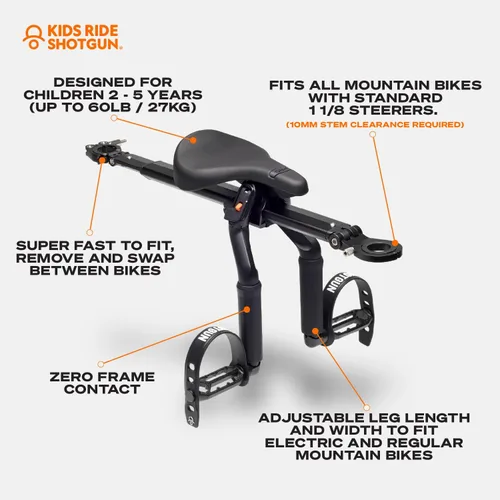 Vista 7 de Kids Ride Shotgun - Child Bike Seat & Handlebar Combos - Front Mounted, for Children Aged 2~5 Years, Fits Most Adult Modern Mountain Bikes