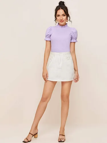 Vista 5 de Floerns Blusa con cuello de volante manga abombada para mujer