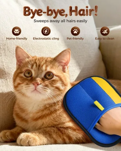 Vista 2 de Guante Removedor de Pelo de Mascotas, Guante Removedor de Pelo de Mascotas Engrosado Mejorado para Gatos y Perros, Guantes de Aseo para Gatos