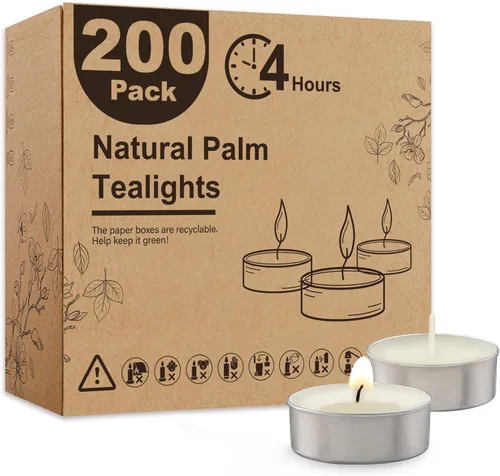 Vista 18 de Ashlux Velas de té sin perfume con forma de palma, paquete de 25 unidades a granel, 4.5 horas de combustión, velas de té blancas de larga duración