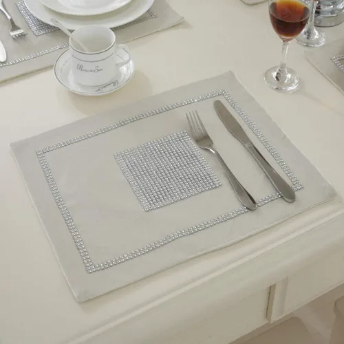 Vista 4 de Paquete de 4, manteles individuales elegantes de 12 x 16 pulgadas, manteles individuales clásicos y elegantes con lentejuelas y diamantes