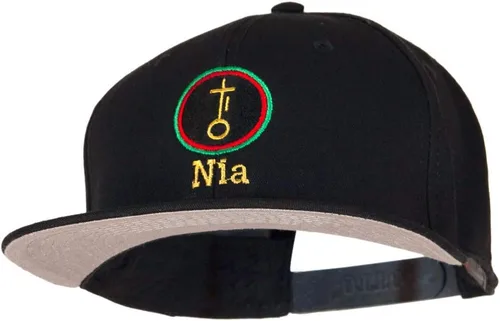 Vista 2 de Nia Kwanzaa bordado superior algodón sarga plana Bill Prostyle Snapback Cap