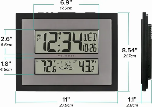 Vista 7 de La Crosse Technology 512-85937-INT Reloj de pared digital atómico con temperatura y pronóstico en gris/plateado Color: Black/Gray, Forecast