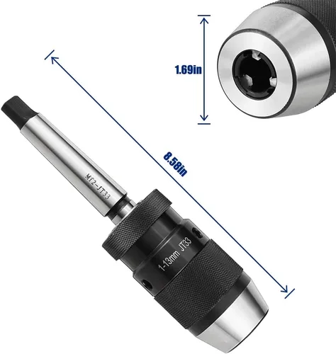 Vista 6 de Portabrocas sin llave MT2 Morse cónico, 1/32"-1/2" (0.039 in-0.512 in) para taladros portátiles, taladros de banco, fresadoras, tornos, etc.
