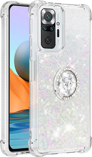 Vista 3 de CCSmall Funda para Xiaomi Redmi Note 10 Pro/Pro Max Glitter Liquid Quicksand, cubierta transparente brillante para teléfono con soporte de anillo
