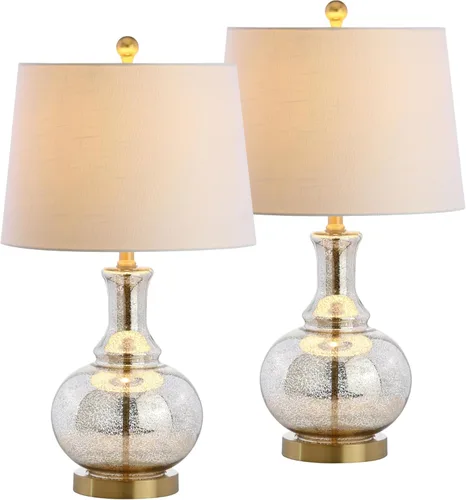 Vista 9 de JONATHAN Y Juego de 2 lámparas de mesa de cristal dorado transparente y cromado de 25 pulgadas para dormitorio, lámpara de noche moderna para sala