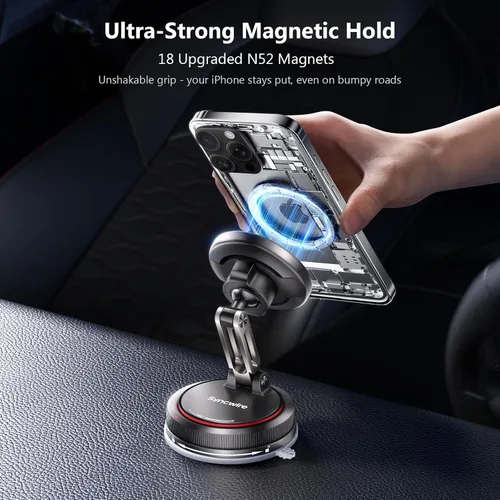 Vista 2 de SYNCWIRE para soporte de coche MagSafe [Diseño de 2 ejes] Gel adhesivo nano + ventosa magnética con soporte para teléfono para salpicadero