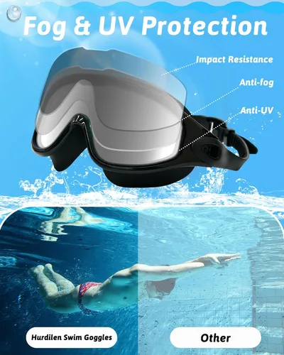 Vista 4 de Gafas de natación antivaho anti UV, visión amplia y sin fugas, gafas de natación y gorro de natación para hombres, mujeres, adultos y jóvenes