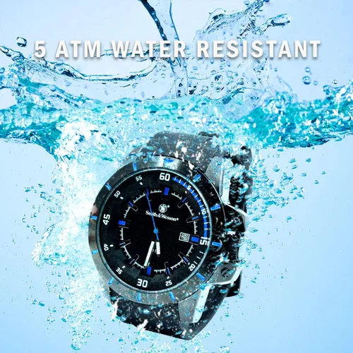 Vista 3 de Smith & Wesson Men's Trooper Watch, Water Resistant, 5 ATM, Japanese Movement, Scratch-Resistant Glass, Date Display, Rubber Strap, 47mm