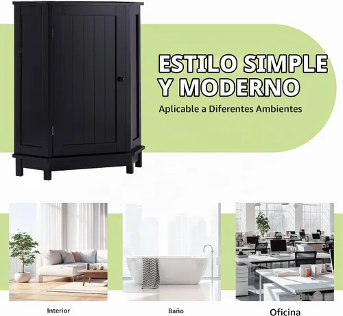 Vista 5 de Armario de almacenamiento de esquina para el hogar, gabinete de piso triangular para baño, gabinete de esquina independiente de madera con puerta