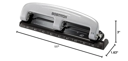 Vista 8 de Bostitch Oficina inPRESS 12 Perforadora de tres agujeros de esfuerzo reducido, plata/negro (2101)