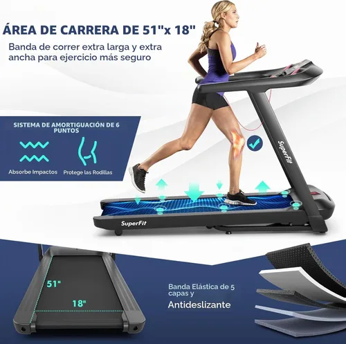 Vista 3 de Goplus Caminadora plegable de 4.75 HP con 15% de inclinación automática, caminadora eléctrica Superfit con control de voz y aplicación, 20 programas