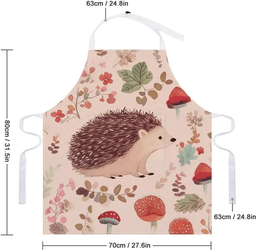 Vista 2 de MUSM Delantal para adultos – 27.6 x 31.5 pulgadas, delantales de poliéster resistentes con dos bolsillos grandes, delantal de cocina de erizo